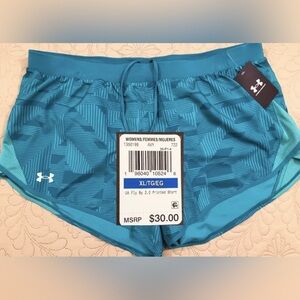 NEW..WOMEN XL UNDER ARMOUR FLY BY 2.0 PRINTED SHORTS..(COASTAL TEAL)